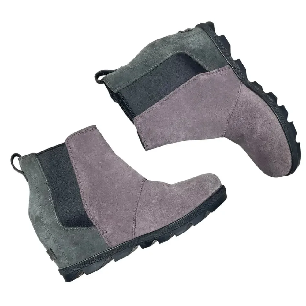 SOREL Joan of Arctic Wedge II Chelsea Boot Suede Purple Sage Size 10 NL3343-574
